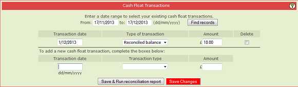 Finance Cash Float Reconciliation