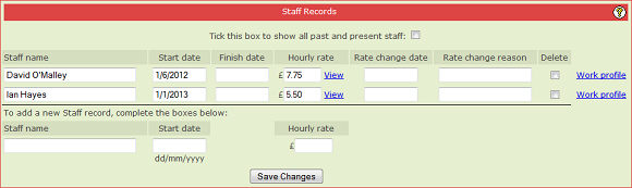 Finance Staff Records page