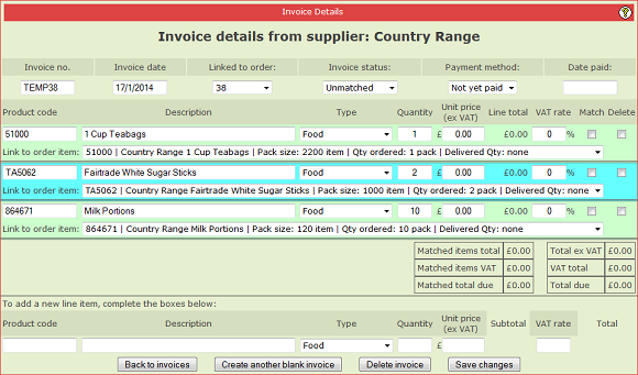 Finance Supplier invoice from an order