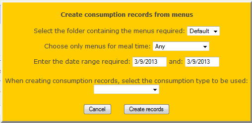 Creating consumption records from a menu