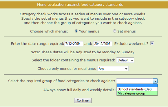 Menu tools - Food categories check
