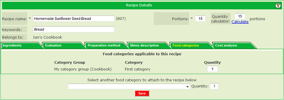 Recipe food categories