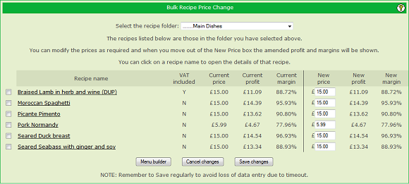 Recipe tools bulk price change