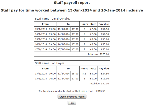 Finance Staff payroll report detail