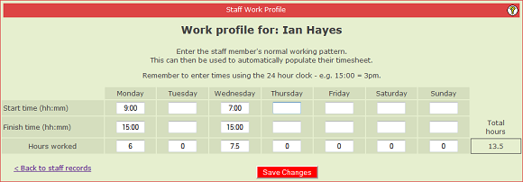 Finance Staff Records work profile page