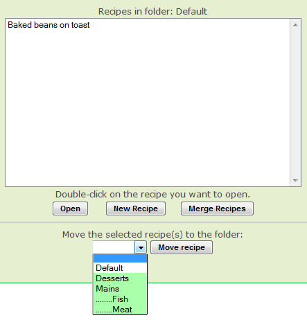 Moving a recipe into a folder