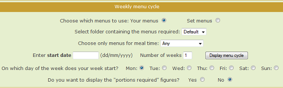 Menu tools - Weekly menu cycle