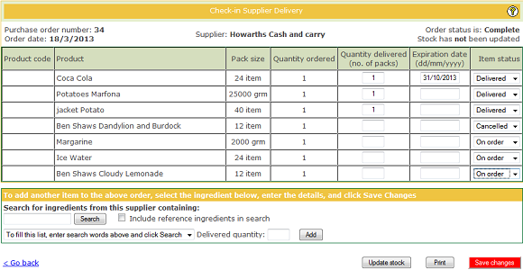 Delivery check in page