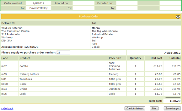 Detailed order form