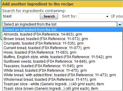 Ingredient drop-down